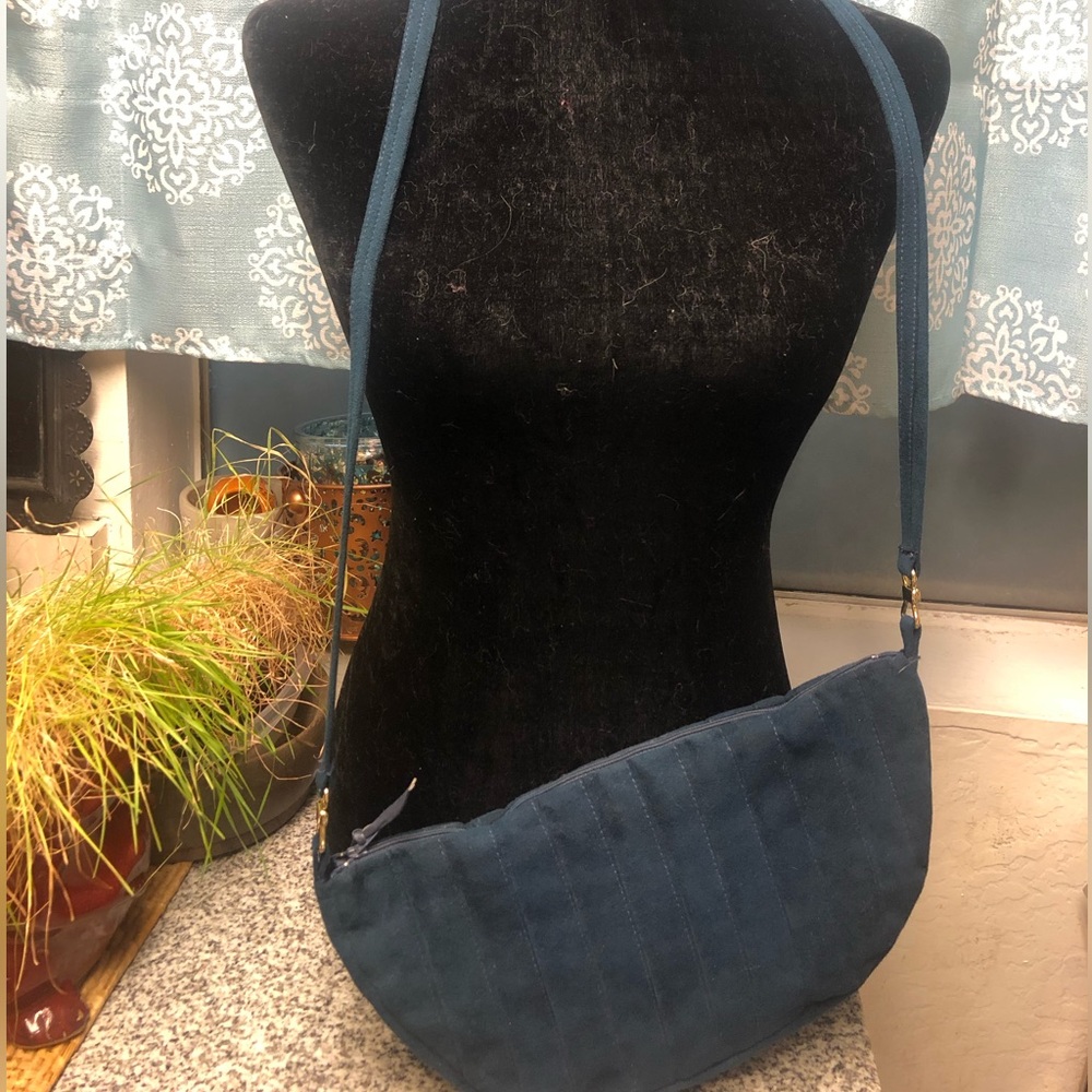 Vintage Navy Blue Boat Suede Cross Body Bag